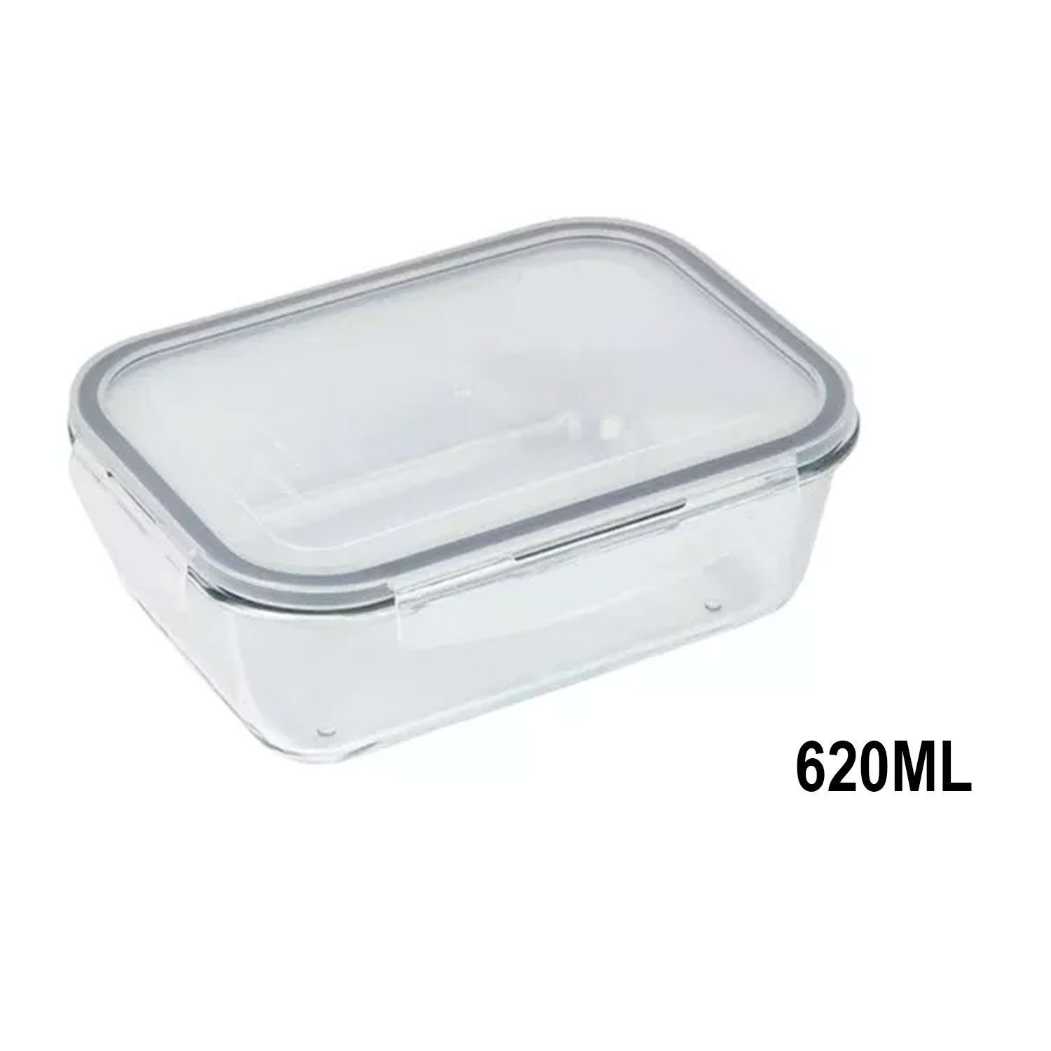 Conjunto 3 Potes para Alimentos Hermético Marmita de Vidro Fit 620ml com Borracha de Vedação e Trava - 2