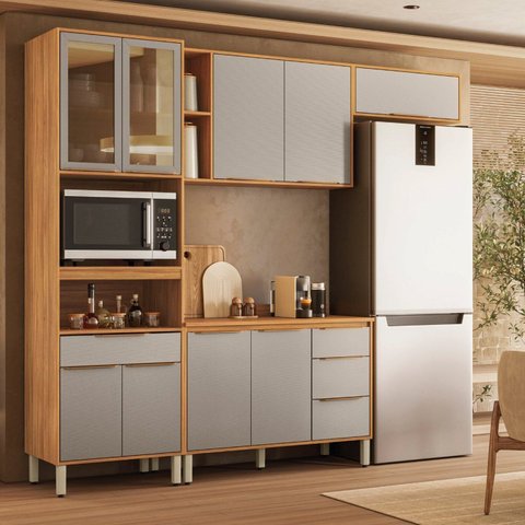 Cozinha Completa Modulada 4 Peças 9 Portas Plena Amarelo/Cinamon/Nude Prime