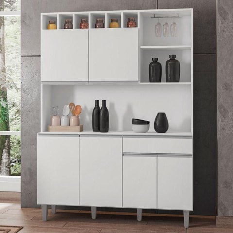 Armário de Cozinha Completo Delara 6 Portas Branco