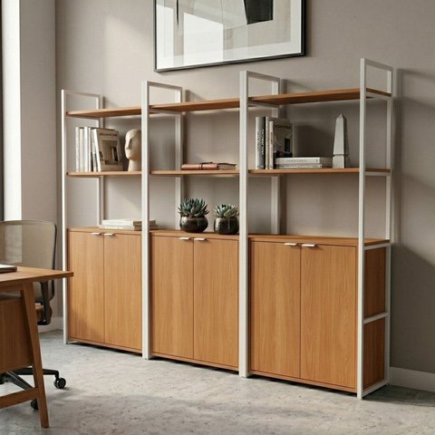 Conjunto 3 Estantes de Livros Industrial em Aço com 6 Portas 216cm x 151cm