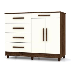 Cômoda Sapateira para Quarto 05 Gavetas e 02 Portas Livia Imbuia/champanhe - Pallazio