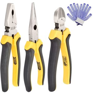Kit Jogo Alicates Universal 8" + Meia Cana 6" + Corte Diagonal 6" + Luva Pigmentada | Fertak