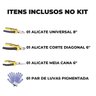 Kit Jogo Alicates Universal 8" + Meia Cana 6" + Corte Diagonal 6" + Luva Pigmentada | Fertak - 2