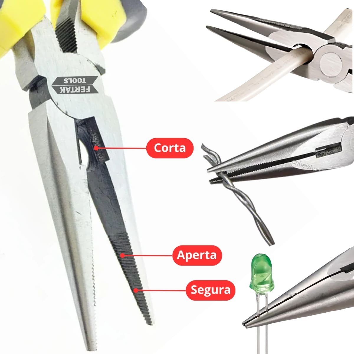 Kit Jogo Alicates Universal 8" + Meia Cana 6" + Corte Diagonal 6" + Luva Pigmentada | Fertak - 6