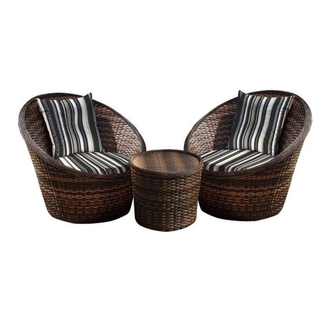 Conjunto de Poltronas Fibra Sintética Buenos Aires - 2 Poltronas + 1 Mesa Centro - Tecido Illimani P