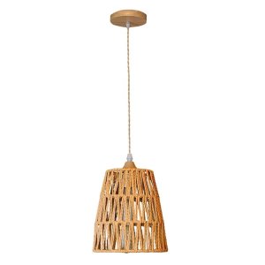 Pendente Biak Rústico 18cm Madeira e Fibra de Sisal Bivolt Soquete E27