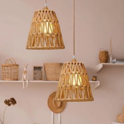 Pendente Biak Rústico 18cm Madeira e Fibra de Sisal Bivolt Soquete E27 - 2