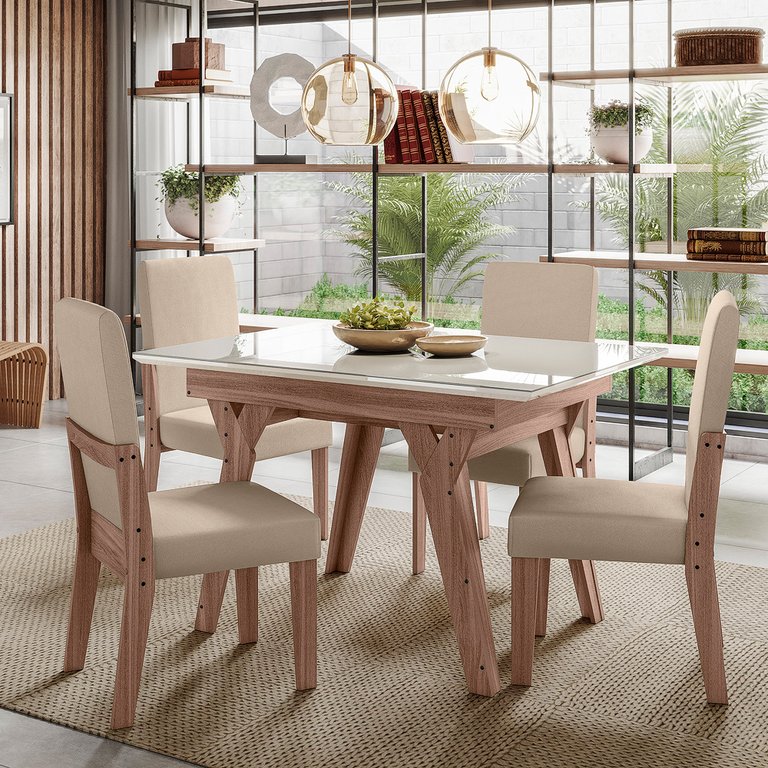 CONJUNTO SALA DE JANTAR DUBAI 1,10 COM 4 CADEIRAS AMEND 74B