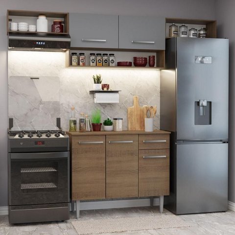 Armário de Cozinha Completa 225cm Rustic/cinza Emilly Madesa 01 Rustic/cinza