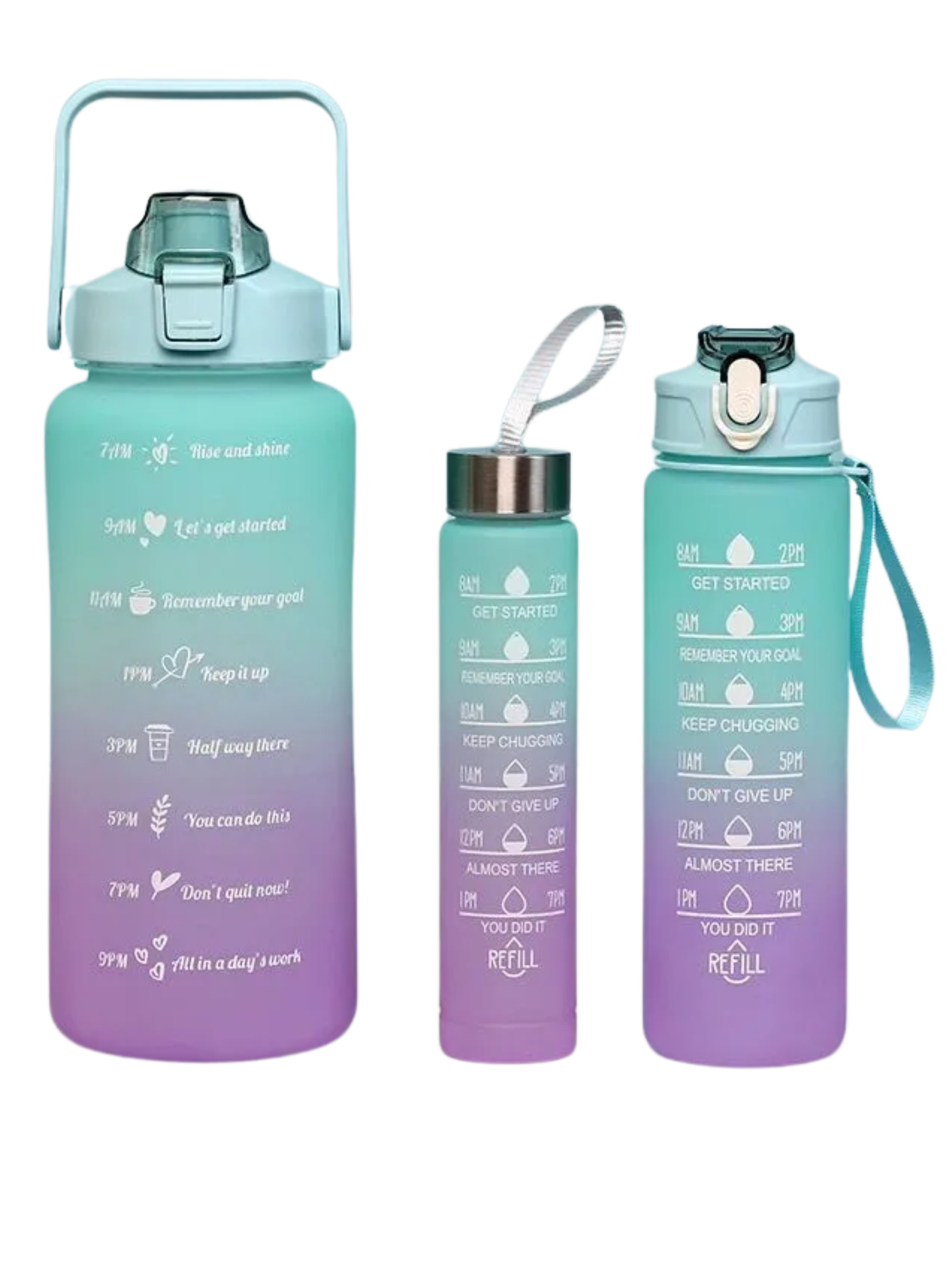 Garrafa Squeze Motivacional Tripla Bpa Free Enfeites Adesivo: Verde/lilas