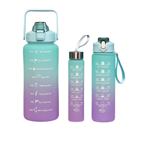 Garrafa Squeze Motivacional Tripla Bpa Free Enfeites Adesivo: Verde/lilas
