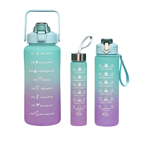 Garrafa Squeze Motivacional Tripla Bpa Free Enfeites Adesivo: Verde/lilas