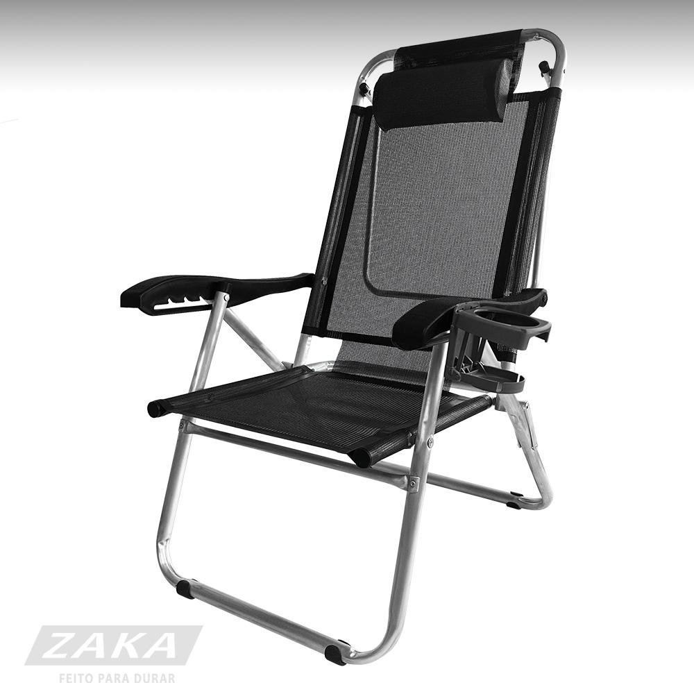 Cadeira de Praia Alum UP Line Preta Zaka 120KG 5 Posições