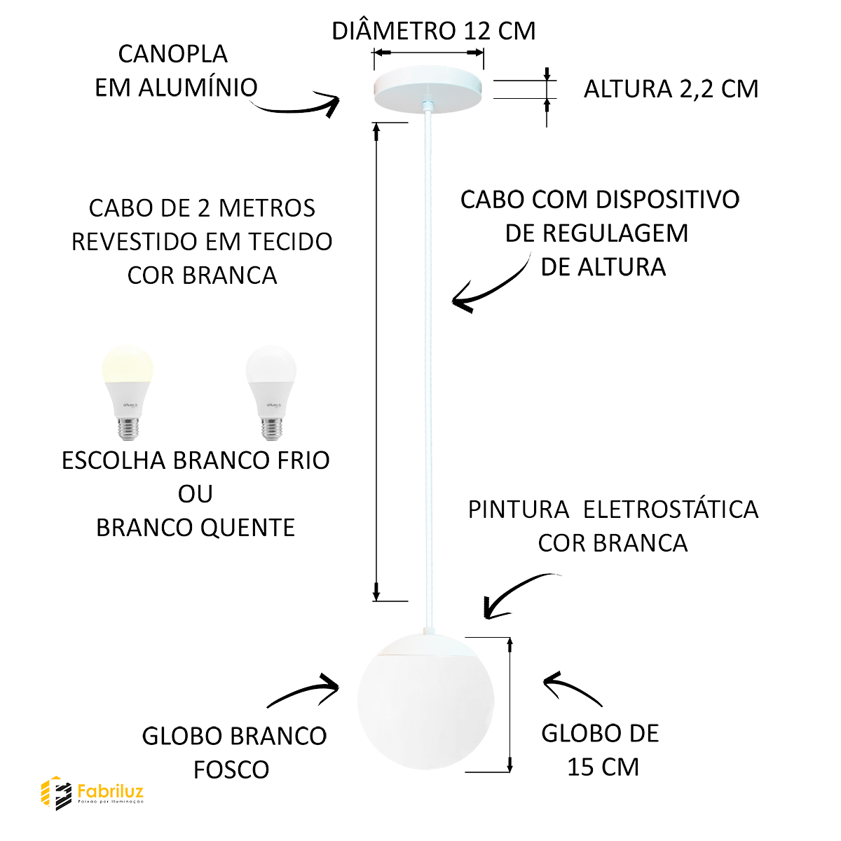 KIT C/4 LUSTRE PENDENTE GLOBO JABUTICABA STUTTGART BRANCO - 2