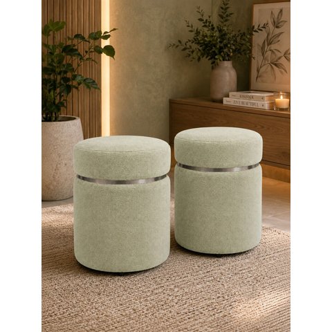 Kit de Puff Superior Cinta Prata, Cor Erva Doce Boucle - Let Móveis