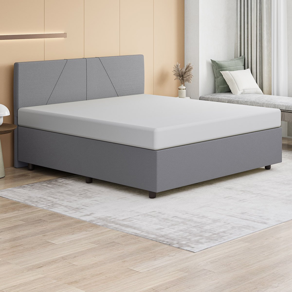 Base Cama Box Queen Size Veludo Cinza Skybox