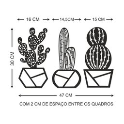 Kit Com 3 Quadrinhos Cactos Decorativos Decoração Quarto - 3