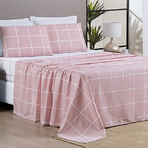 Jogo de Lençol Casal Square 4 Peças Rosa