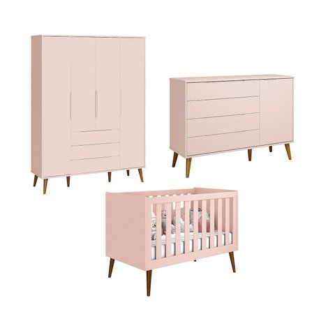 Jogo de Quarto Retro Elfe Sapateira Rosa Fosco - Moveisaqui