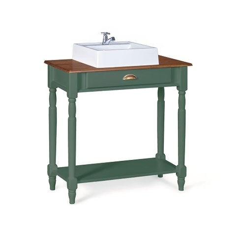 Bancada Aparador Mini Lavabo 1 Gaveta e Prateleira com Cuba Linz Móveis - Verde Musgo/imbuia Glazer