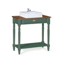 Ver imagem 1 de Bancada Aparador Mini Lavabo 1 Gaveta e Prateleira com Cuba Linz Móveis - Verde Musgo/imbuia Glazer