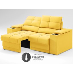 Sofá com Porta Copos e Carregador USB Retrátil e Reclinável Ringo 1,70m Velosuede Canário - - 5