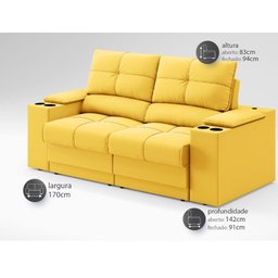 Sofá com Porta Copos e Carregador USB Retrátil e Reclinável Ringo 1,70m Velosuede Canário - - 2