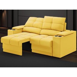 Sofá com Porta Copos e Carregador USB Retrátil e Reclinável Ringo 1,70m Velosuede Canário - - 1