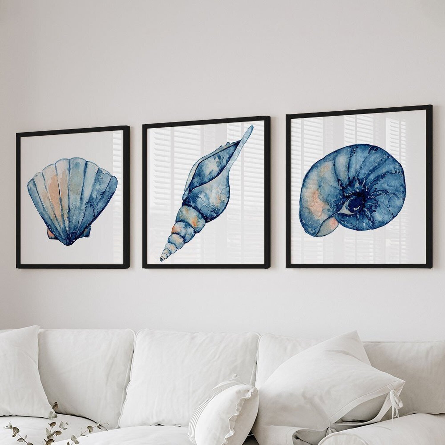 Quadro Decorativo 3 Telas Conchas Diversos Tamanhos - 1