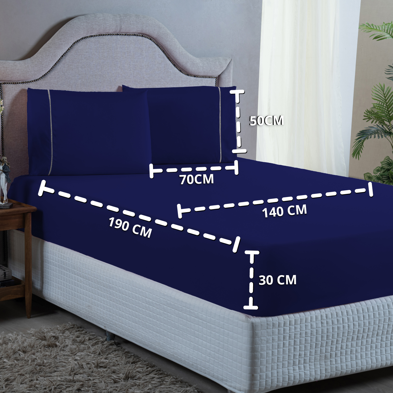 Kit Lençol Casal Ponto Palito 400 Fios Padrão 3 Peças Hotel Pousada Revenda:azul Marinho - 7