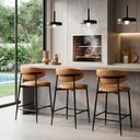 Ver imagem 2 de Banqueta para Bancada e Cozinha Estilo Industrial Metal Navy Preto/Corino Caramelo