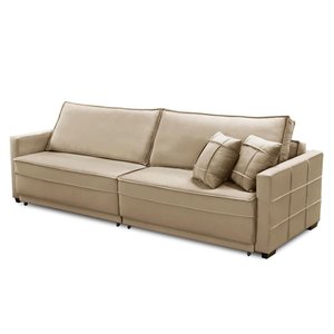 Sofá Cama Retrátil e Reclinável 2,50m com Molas Karina Veludo Bege Rover & Beato