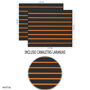 2 Paineis Canaletado Preto - 1,22 X 1,22 + Canaletas Laranja