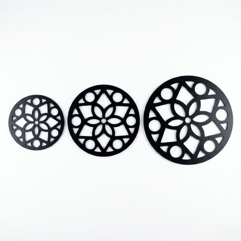 Descanso de Panela Kit com 3 Redondo Mandala Acm Preto Trivet Suporte Panela Quente Cozinha Decoraçã