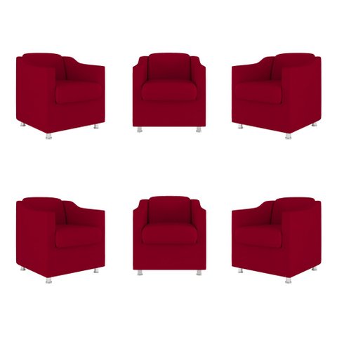 Kit 6 Poltronas Decorativas Tilla Consultório Recepção Sala Cor:Vermelho