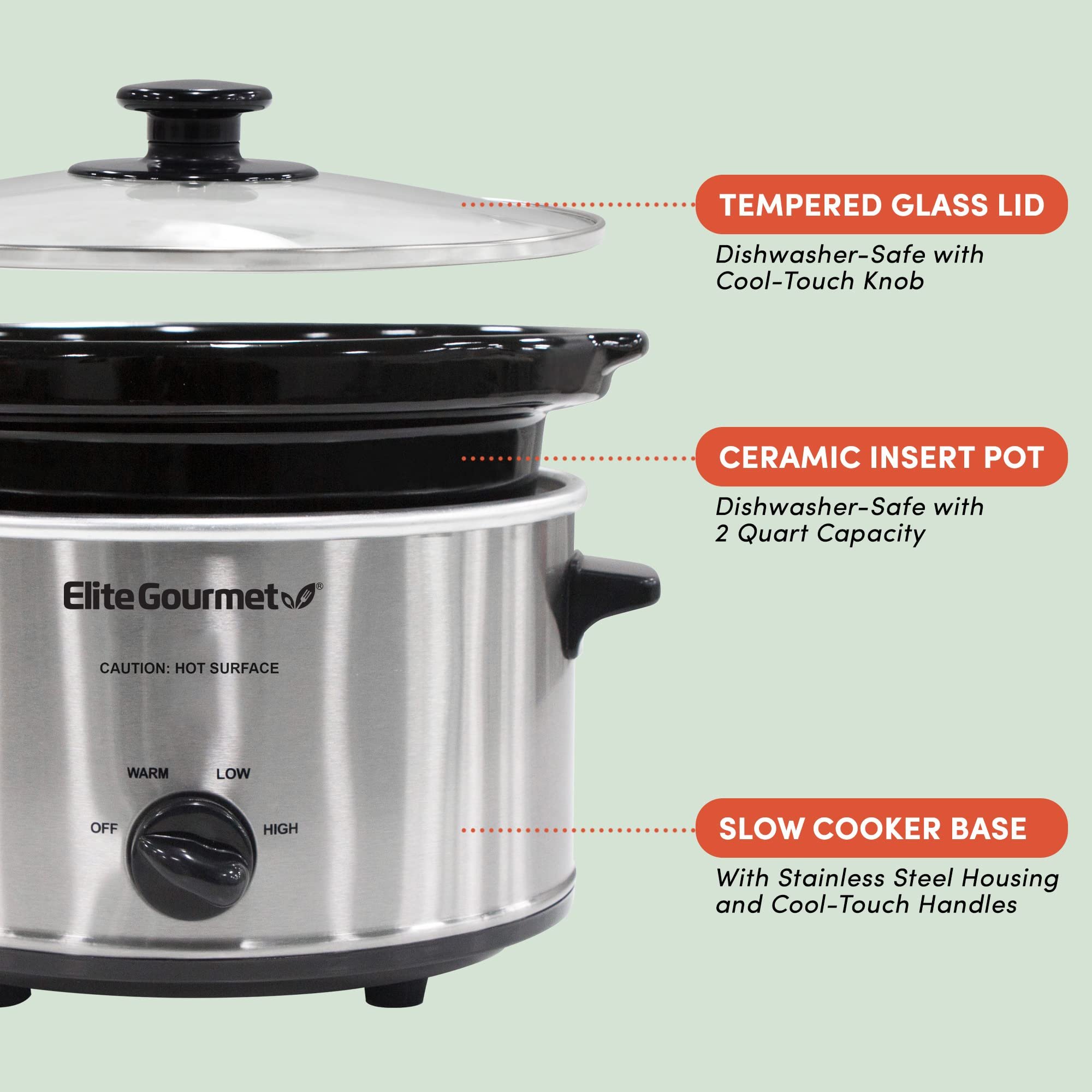 Elite Gourmet Mst-275xs Slow Cooker Oval 2qt Aço Inoxidável - 2