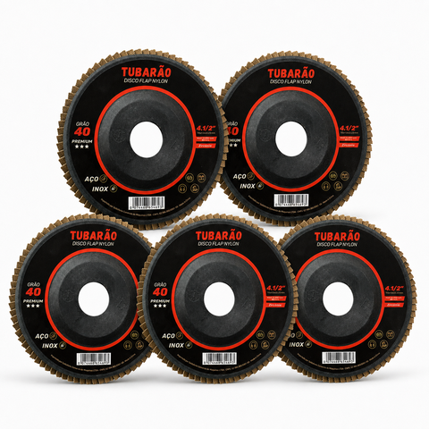 Kit 5 Disco Flap 4.1/2" (G40) Premium - Tubarão