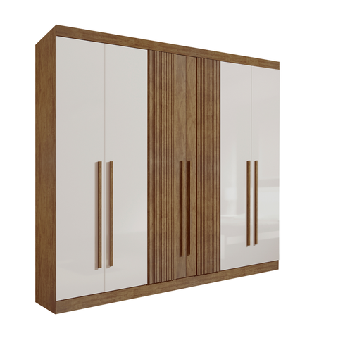 Guarda Roupa Casal Ripado 6 Portas 6 Gavetas da Vinci Ipê Off White 100% Mdf - D' Doro