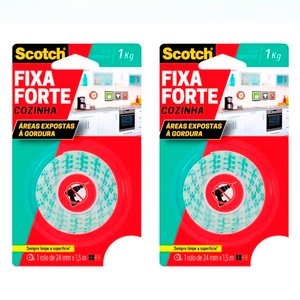 Kit2 Fita Dupla Face Scotch Fixa Forte Cozinha 24X1,5 3m 1kg