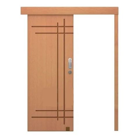 Porta de Correr Frisada Natural Kit de Madeira com Fechadura 210x82 Cm-03