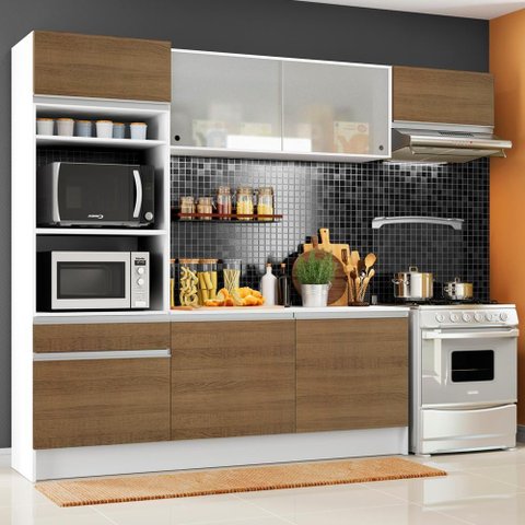 Armário de Cozinha Completa 240cm Branco/Rustic Topazio Madesa 01