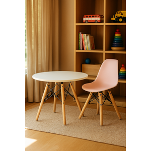 Kit Mesa Infantil Eames Branca 60cm + 1 Cadeira Rosa