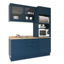 Ver imagem 3 de Cozinha Compacta Modulada com Vidro 3 Peças 6 Portas 3 Gavetas Sevilha Azul/Órion/Carvalho Nature