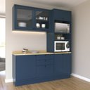 Ver imagem 1 de Cozinha Compacta Modulada com Vidro 3 Peças 6 Portas 3 Gavetas Sevilha Azul/Órion/Carvalho Nature