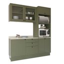 Ver imagem 3 de Cozinha Compacta Modulada com Vidro 3 Peças 6 Portas 3 Gavetas Sevilha Verde/Hill/Cinza Argila
