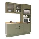 Ver imagem 3 de Cozinha Compacta Modulada 3 Peças com Balcão, Armário Aéreo com Vidro e Torre Quente em MDF Sevilha Verde Hill/Carvalho Nature