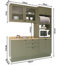Ver imagem 4 de Cozinha Compacta Modulada 3 Peças com Balcão, Armário Aéreo com Vidro e Torre Quente em MDF Sevilha Verde Hill/Carvalho Nature
