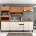 Ver imagem 1 de Cozinha Completa Modulada 5 Peças com Torre Quente e Aéreo Ripado Cecília Marrom/Freijó/Off White