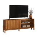 Ver imagem 1 de Rack Bancada para TV New Aurora 75" 188cm MDP com Porta Deslizante Ripada Canela