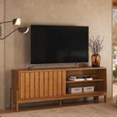 Ver imagem 4 de Rack Bancada para TV New Aurora 75" 188cm MDP com Porta Deslizante Ripada Canela